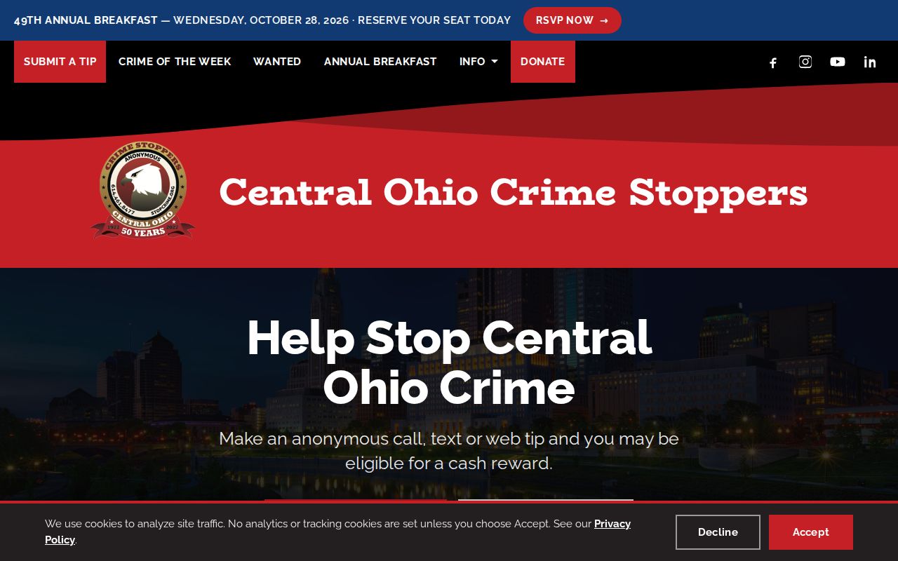 Central Ohio Crime Stoppers tip resource serving Delaware County warrant information