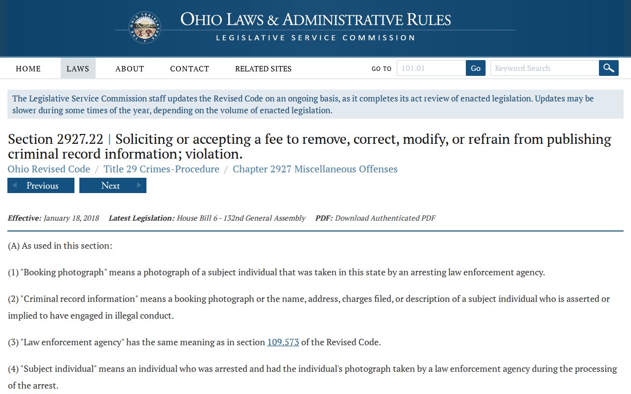Ohio booking-photo law source for Delaware County record requests