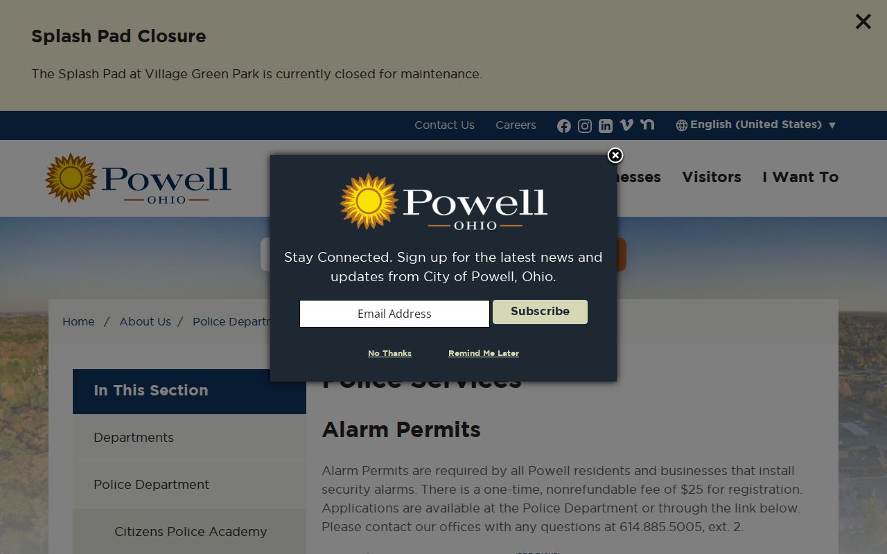 Powell Police records service page for Powell arrest records